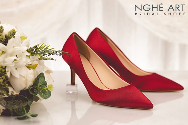 Giày cưới Nghé Art satin trơn 305 - Đỏ - 7 phân