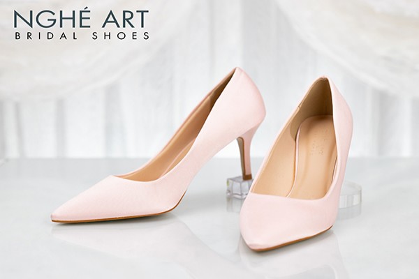 Giày cưới Nghé Art satin trơn 305 - Hồng - 7 phân