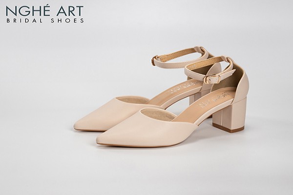 Giày cưới Nghé Art basic sandal quai hậu bít mũi 210 - 6 phân - nude - gót vuông