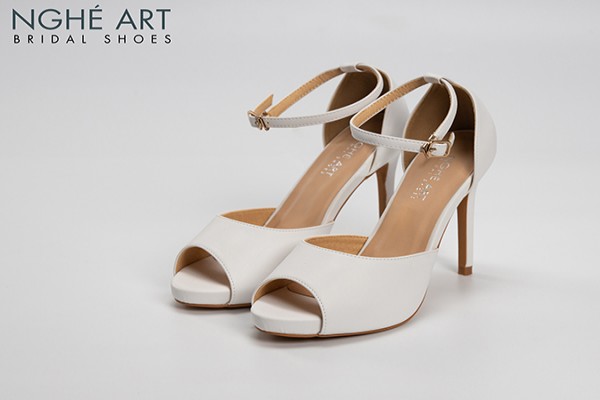 Giày cưới Nghé Art basic cao gót quai sandal 286 - Trắng