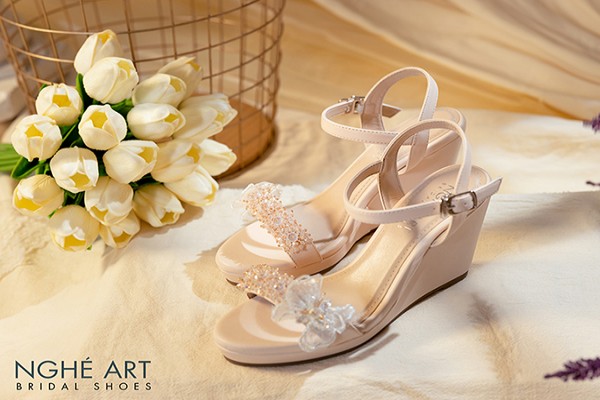 Giày cô dâu Nghé Art đế xuồng 387 - Nude
