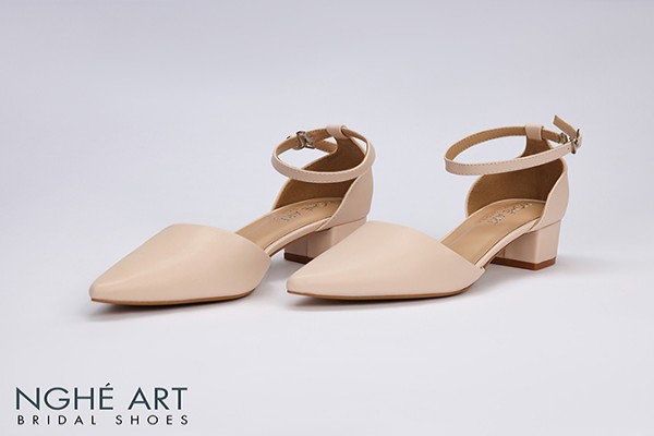 Giày cưới Nghé Art basic bít mũi quai hậu 211 - Nude - 4 phân