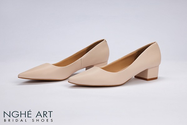 Giày cưới Nghé Art basic gót vuông 274 - Nude - 4 phân