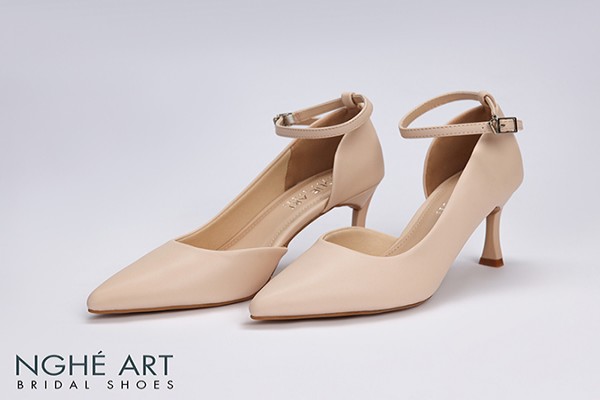 Giày cưới Nghé Art basic bít mũi khoét eo 276 - Nude
