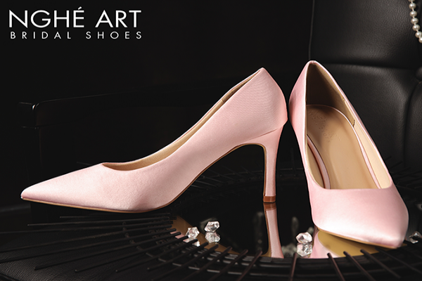 Giày cưới Nghé Art basic satin trơn 416 - Hồng - 8.5 phân