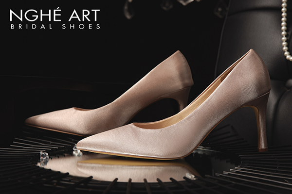 Giày cưới Nghé Art basic satin trơn 416 - Nude - 8.5 phân