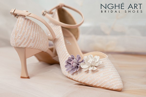Giày cưới Nghé Art ren hoa 411 - Nude - 7 phân