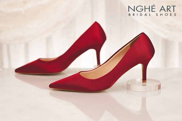 Giày cưới Nghé Art satin trơn 305 - Đỏ - 8.5 phân