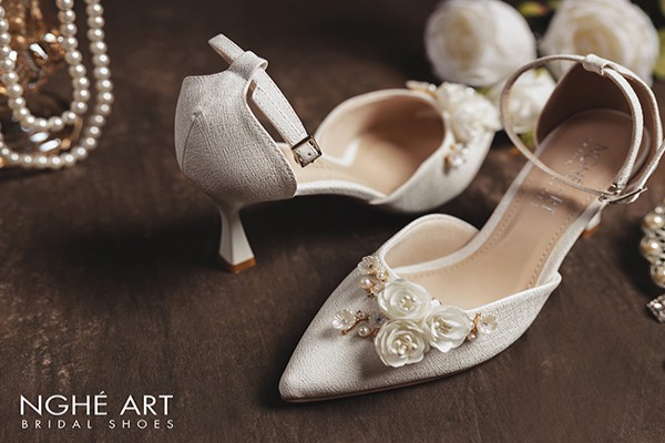 Giày cưới Nghé Art da nhũ xước 216-nhu-7p - Trắng nhũ - 7 phân