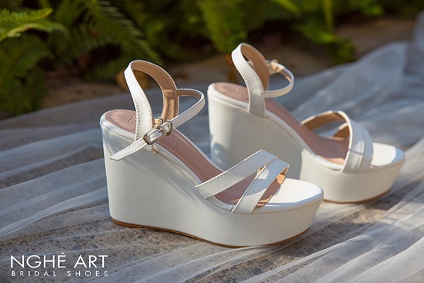 Giày cưới Nghé Art basic đế xuồng 441 - Trắng - 12 phân