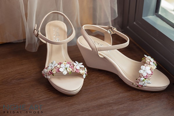 Giày cưới Nghé Art đế xuồng kết hoa 406-8p - Nude - 8 phân