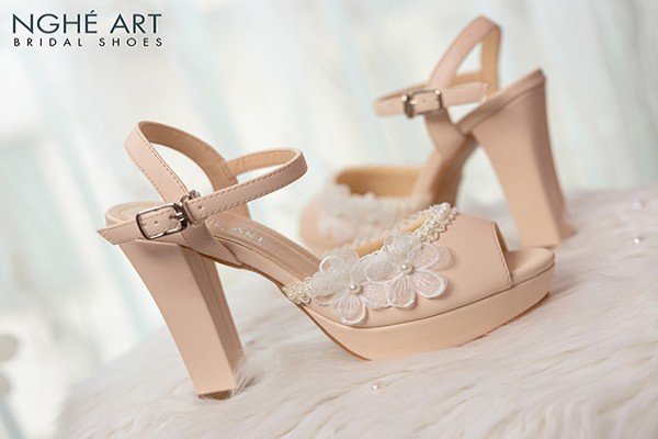 Giày cưới Nghé Art cao gót mũi đúp 452 - Nude - 12 phân