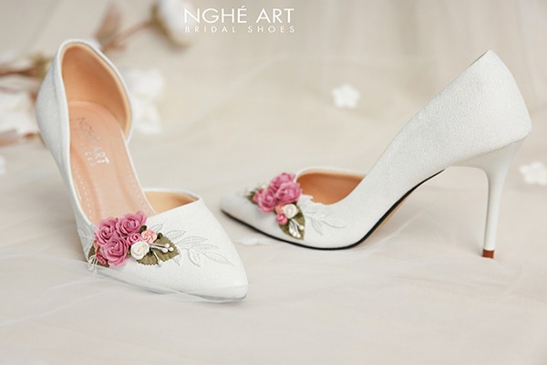 Giày cưới Nghé Art hoa hồng 479-442 - Trắng - 7 phân