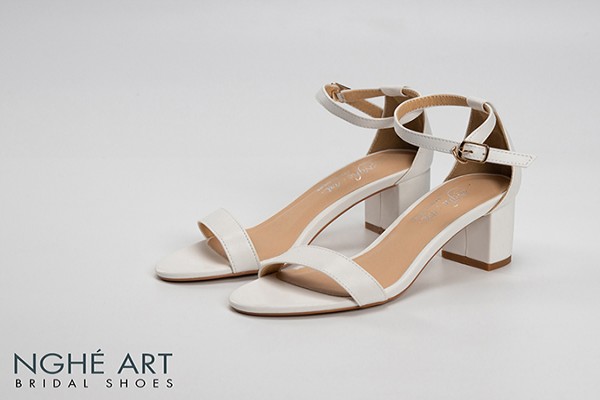 Giày cưới Nghé Art basic quai ngang sandal 252-5p - Trắng - 5 phân