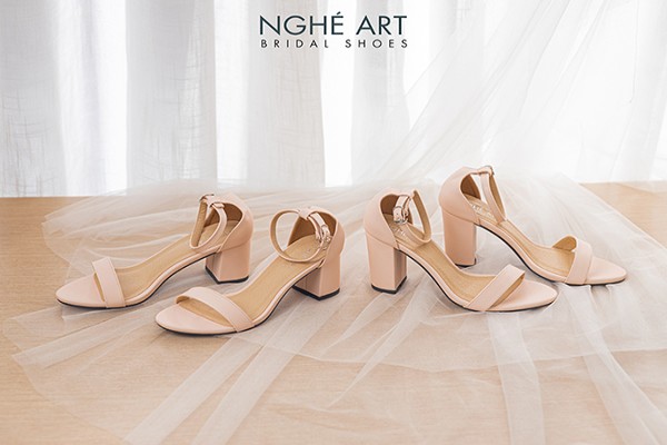 Giày cưới Nghé Art basic quai ngang sandal 252-5p - Nude - 5 phân