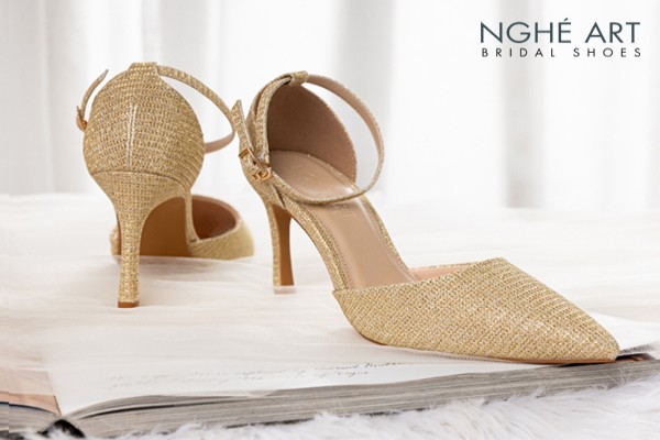 Giày cưới Nghé Art basic bling bling nhũ kim tuyến 340-da - Vàng - 9 phân