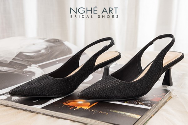 Giày cưới Nghé Art basic Slingback 502 - Đen - 7 phân