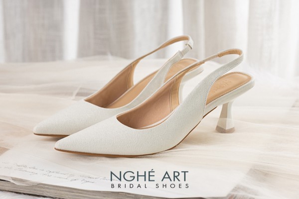 Giày cưới Nghé Art basic Slingback 502 - Trắng - 7 phân