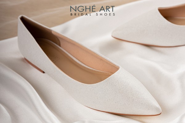 Giày cưới Nghé Art basic búp bê trắng nhũ ánh kim 194nhu - Trắng - 1 phân - Bệt