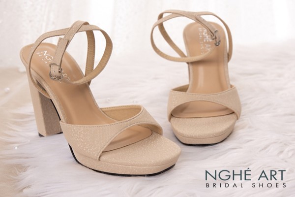 Giày cưới Nghé Art basic quai chéo gót trụ 488 - Nude - 12 phân