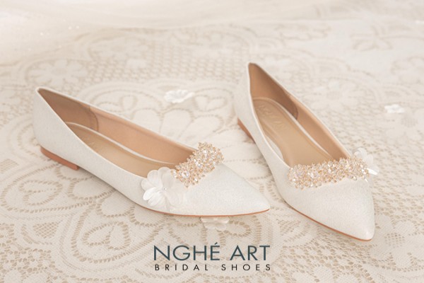Giày cưới Nghé Art form búp bê kết hoa và pha lê 339-194Nhu - Trắng - Búp Bê