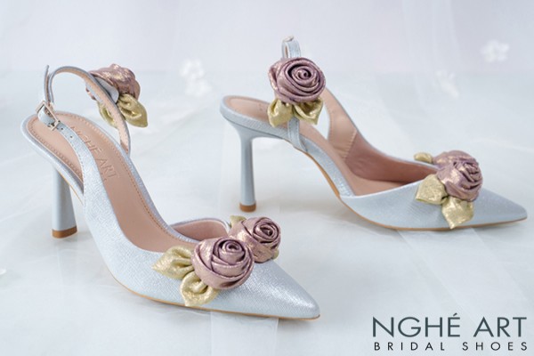 Giày cưới Nghé Art Rose Candy slingback 9p 559-535-xam-pastel-6b-tim - Xám xanh pastel - 9 phân