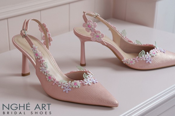 Giày cưới Nghé Art hoa hồng vintage 548-535-nhu-hong - Hồng pastel - 9 phân