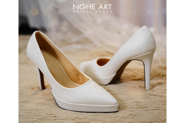 Giày cưới Nghé Art basic da nhũ trắng 12 cm 543-12P-NHU-TRANG - Trắng - 12 phân