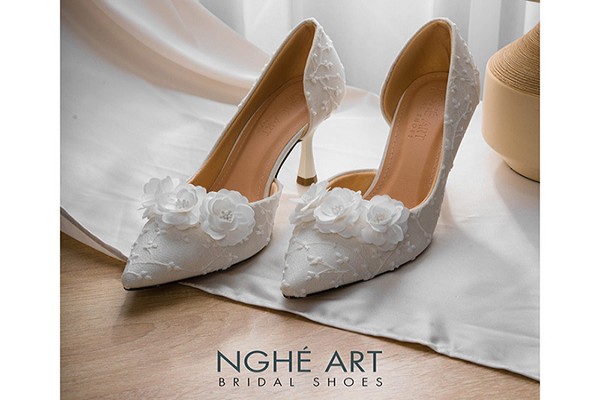 Giày cưới Nghé Art cao gót ren hoa 529-442-NHU-TRANG - Trắng - 7 phân