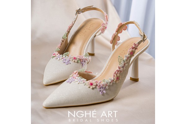 Giày cưới Nghé Art form slingback đính hoa vintage 548-535-NHU-TRANG - Trắng - 9 phân