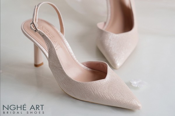 Giày cưới Nghé Art basic form slingback cao gót 9 cm phân nhũ vàng champagne 535-9P-NHU-VANG - Vàng champage - 9 phân