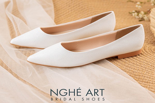 Giày cưới Nghé Art basic búp bê trắng nhũ ánh kim 194-1P-NHU-TRANG - Trắng - 1 phân