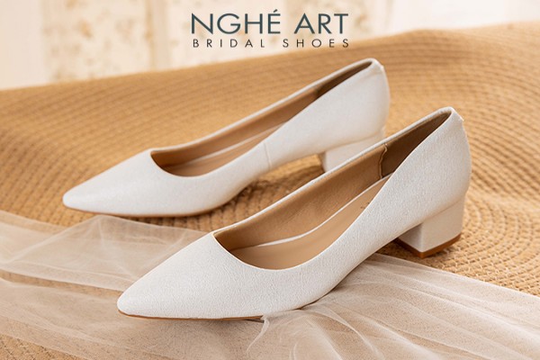 Giày cưới Nghé Art basic gót vuông 274-4P-NHU-TRANG - Trắng - 4 phân