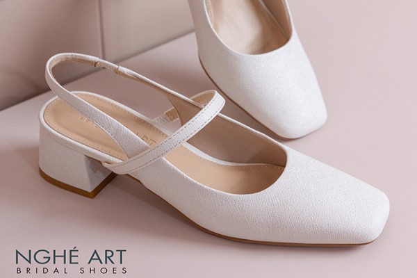 Giày cưới Nghé Art basic dáng slingback 5 cm 565-5P-NHU-TRANG - Trắng - 5 phân