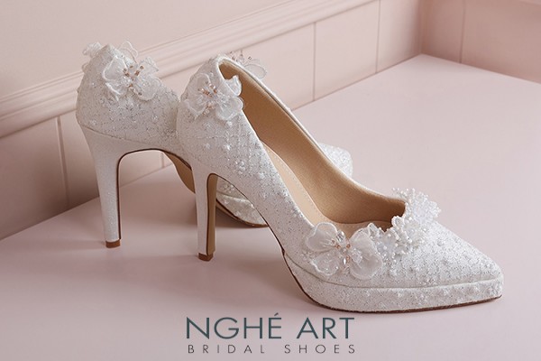 Giày cưới Nghé Art cao gót ren hoa pha lê 588-543-12P-NHU-TRANG - Trắng - 12 phân